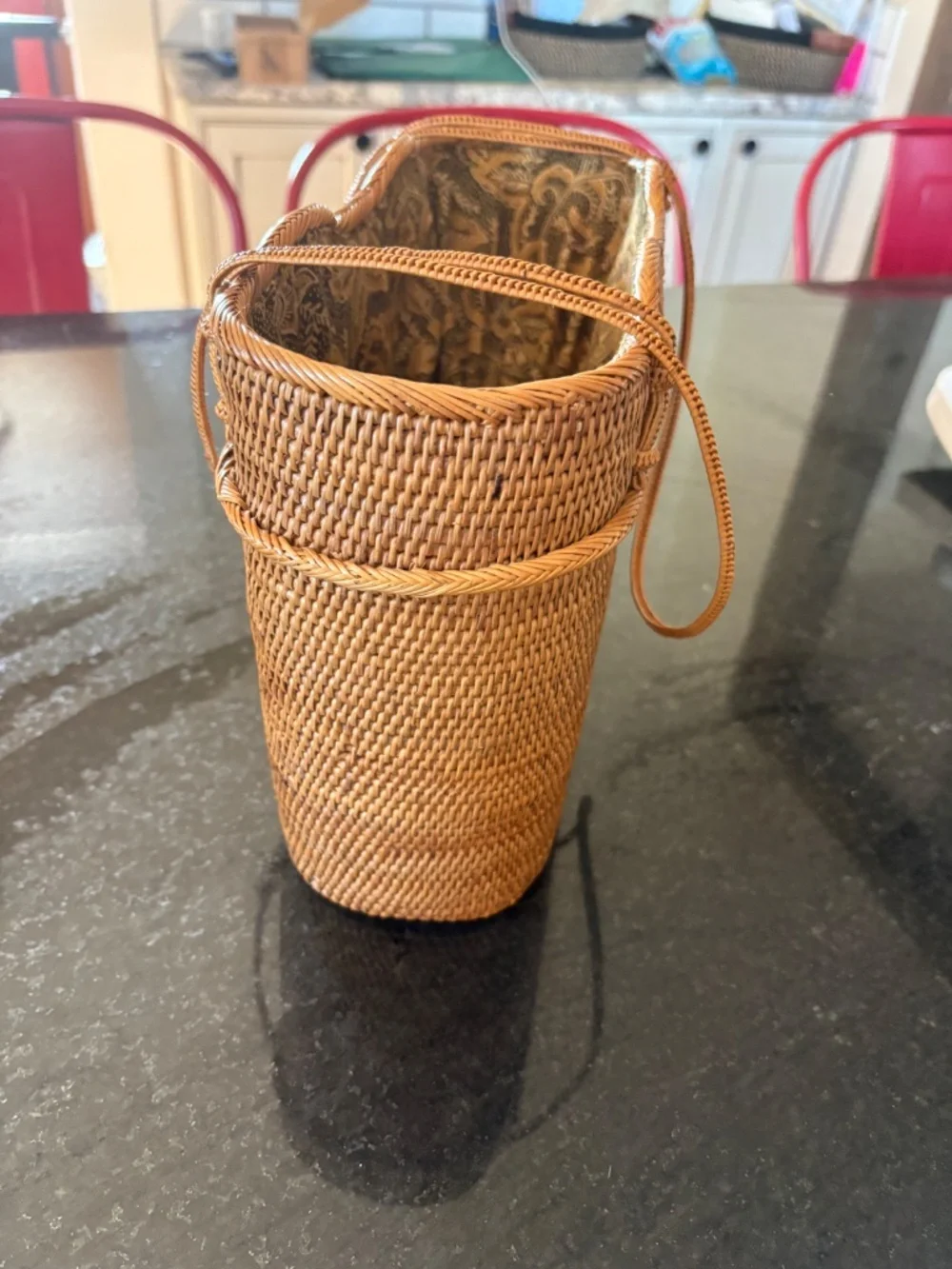 Putu by J. MacLear Woven Rattan Shoulder Bag Batik Lining Vintage Resort